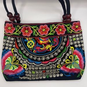 Embroidered Canvas Shoulder Bag